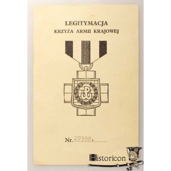 Dokument nadania Krzyża AK - Batalion Zośka