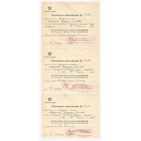 Dokumenty nadania na krzyż VM 4 klasy w złocie i dwa inne medale