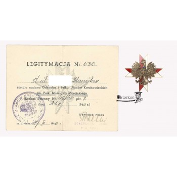 Odznaka 1 Pułku Ułanów Krechowieckich z dokumentem nadania