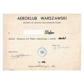 Dyplom – Aeroklub Warszawski