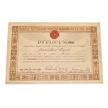 Dyplom weterana powstania wielkopolskiego