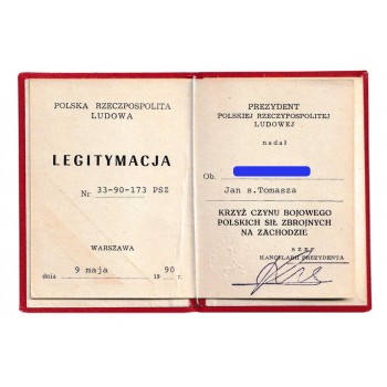 KRZYŻ CZYNU BOJOWEGO POLSKICH SIŁ ZBROJNYCH NA ZACHODZIE - legitymacja