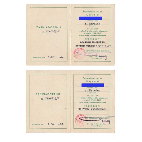 Zestaw dokumentów po żołnierzu  podziemia niepodległościowego