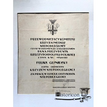 Dyplom Krzyż Niepodległości