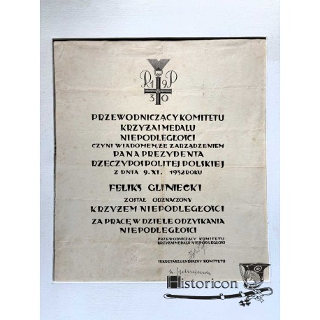 Dyplom Krzyż Niepodległości