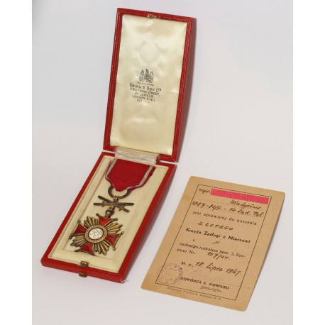 Złoty Krzyż Zasługi z Mieczami wraz z dokumentem nadania