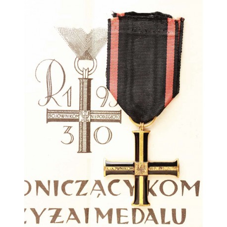 Krzyż Niepodległości z dokumentem nadania